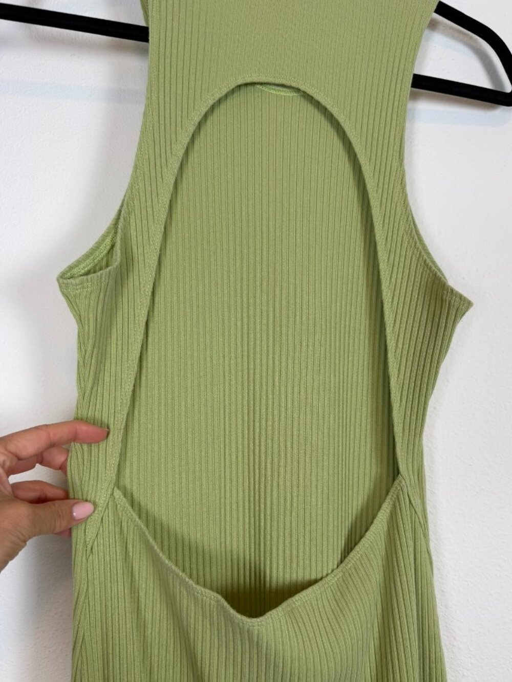 Reformation Sage Green Ribbed Racerback Maxi Dress Open Back Size L - Picture 8 of 13